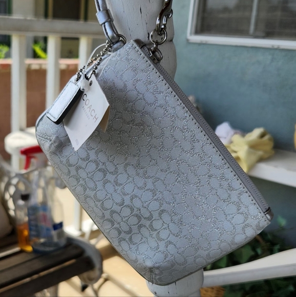 Coach Wallet Mini Signature Silver Lurex Wristlet Logo Wallet (NWT) - Picture 10 of 11
